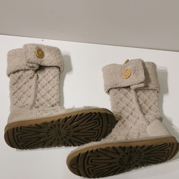 UGG Neutrals Cardi Cardu Beige Cream Lattice Sweater Knit Tall Boots - Picture 2 of 9